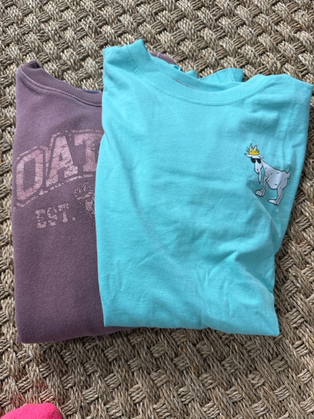GOAT USA Lot - purple sweatshirt & mint tee-shirt.